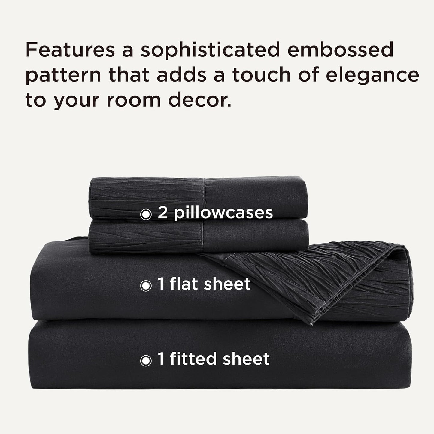 Bedsure Queen Sheet Set - 4 Pieces Soft Queen Size Sheets - Breathable & Cooling - Hotel Luxury - Easy Care Polyester Microfiber Bedding for Women, Men, Black