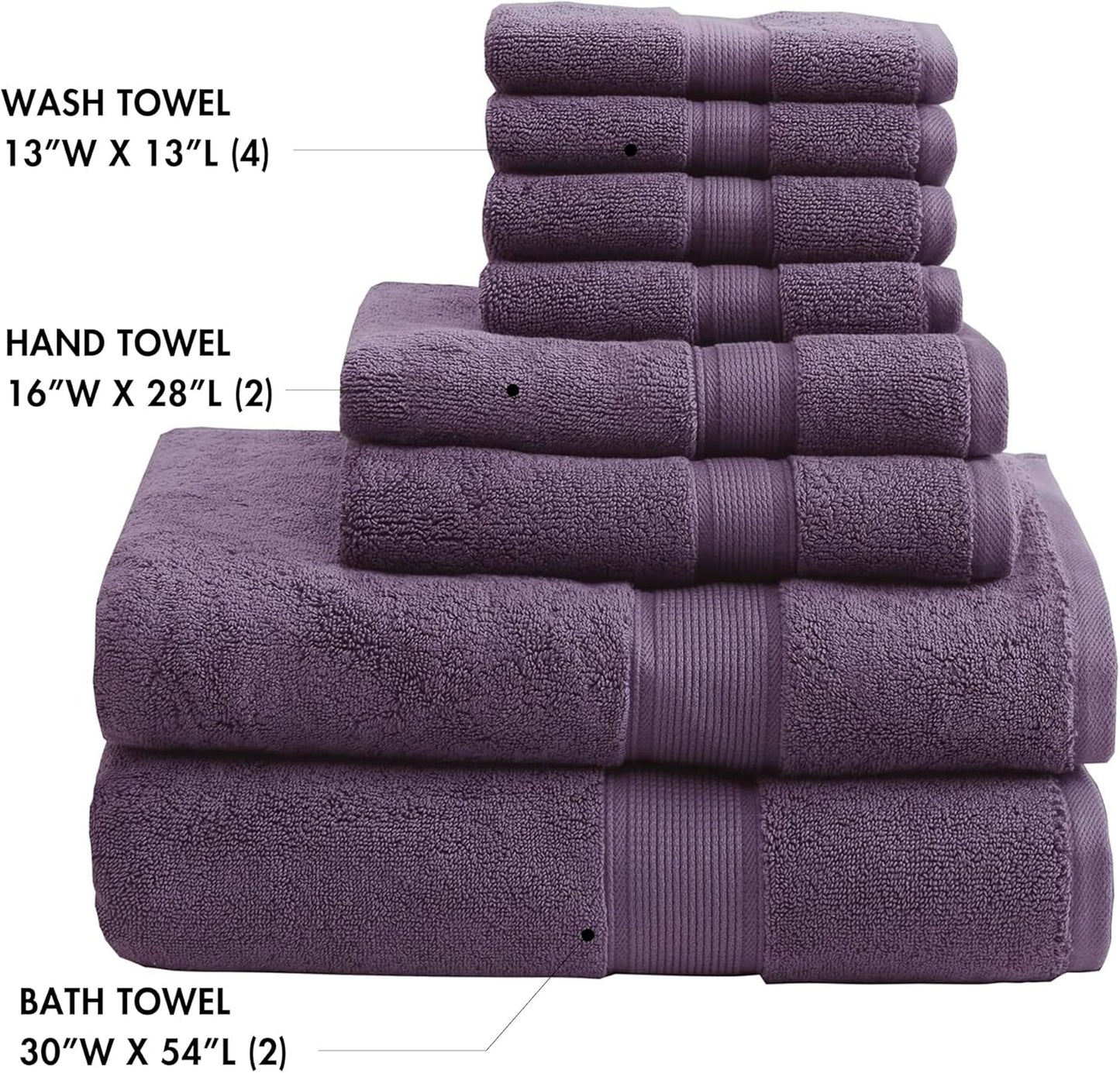 Madison Park 800GSM Bathroom Towel Set of 8 100% Cotton Bath Towel Set for Bathroom Luxurious Highly Absorbent 2 Bath Towels 2 Hand Towels 4 Washcloths Quick Dry Spa Quality Purple