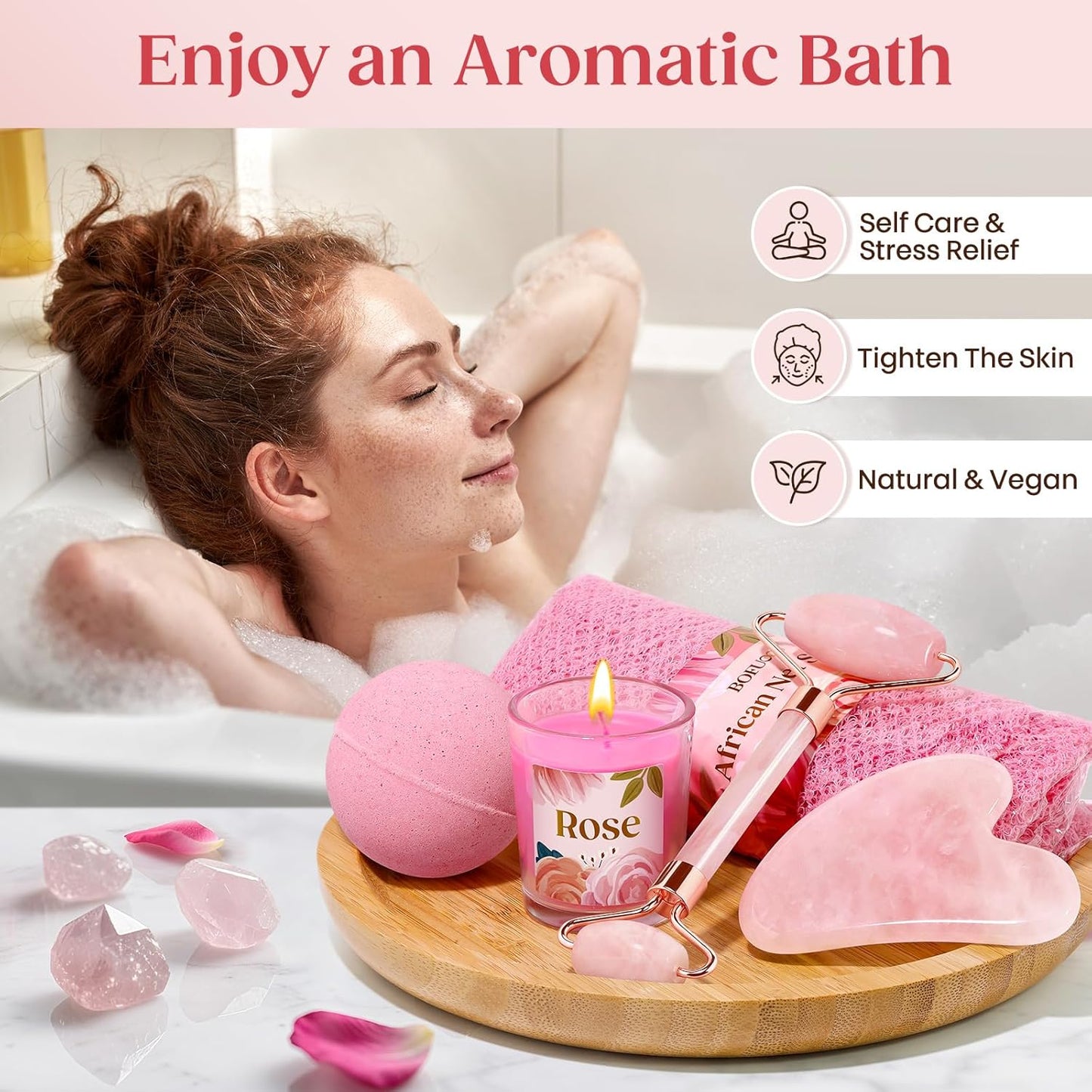 Christmas Gifts for Women - Stocking Stuffers for Women, Luxurious Self Care Relaxation, White Elephant, Birthday, Valentines Day Gift Ideas for Her, Wife, Mom, Unique Pink Beauty Gift Set