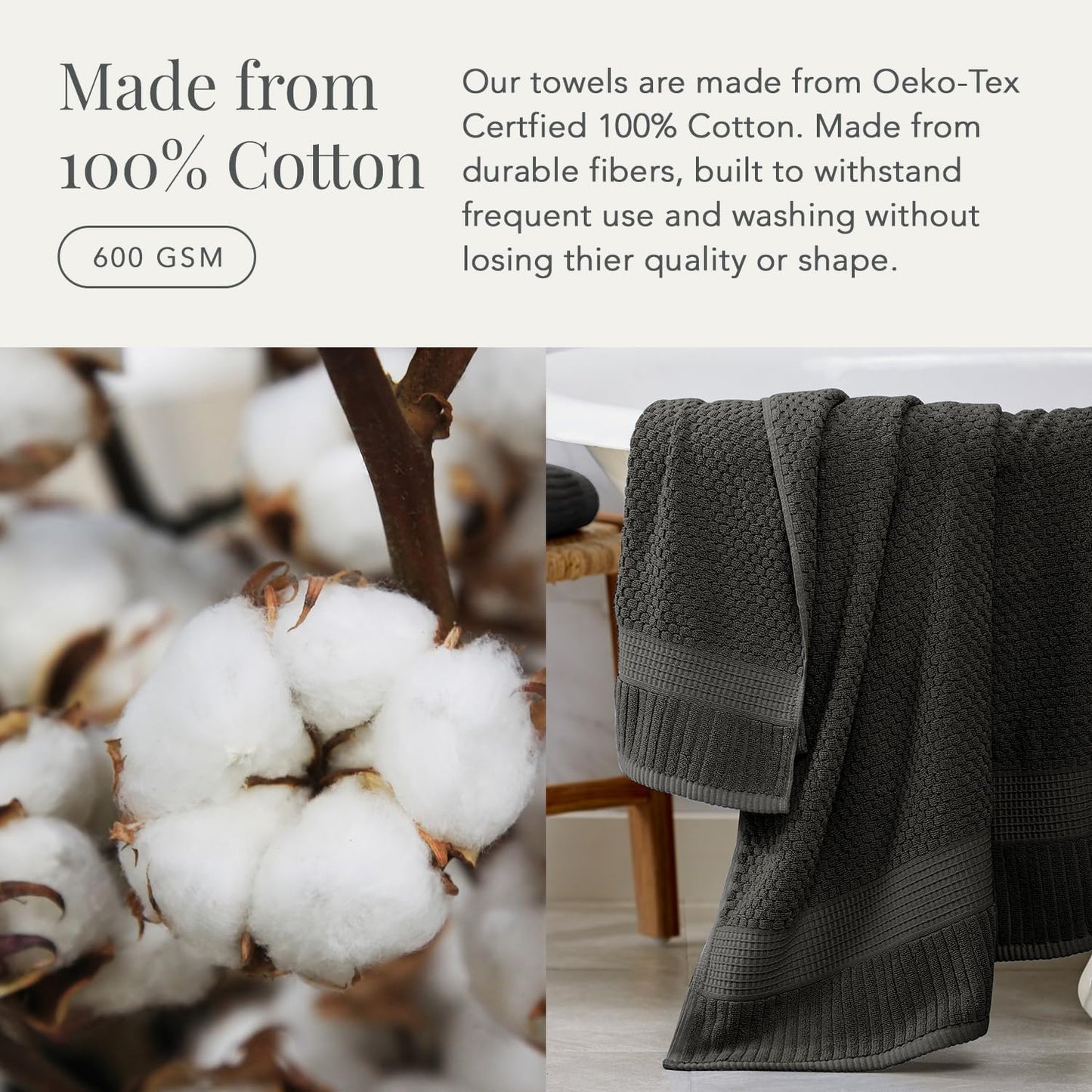 NY Loft 100% Cotton Towel Set 6 Piece | Super Soft & Absorbent Quick-Dry 2 Bath Towels 2 Hand Towels and 2 Washcloths |Textured and Durable Cotton | Trinity Collection (6 Piece Set, Dark Grey)