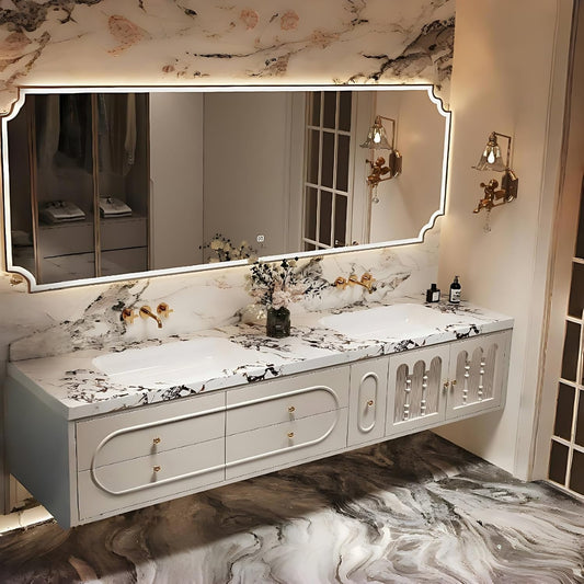 Bathroom Vanity with Sink - Luxurious Bathroom Sink Cabinet, Floating Vanity with Smart Defog Mirror and Solid Wood Multifunctional Cabinet, Complete Accessories (White, 64")