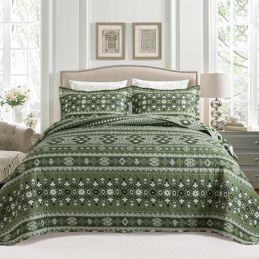 BEDIFANY Quilts King Size, Reversible Lightweight Bedspread with Boho Geometry Printed, Boho Bed Spread Coverlet Sets for Bed Decoration, All-Season King Quilt Bedding Set (98 * 106 in), 3 Pieces