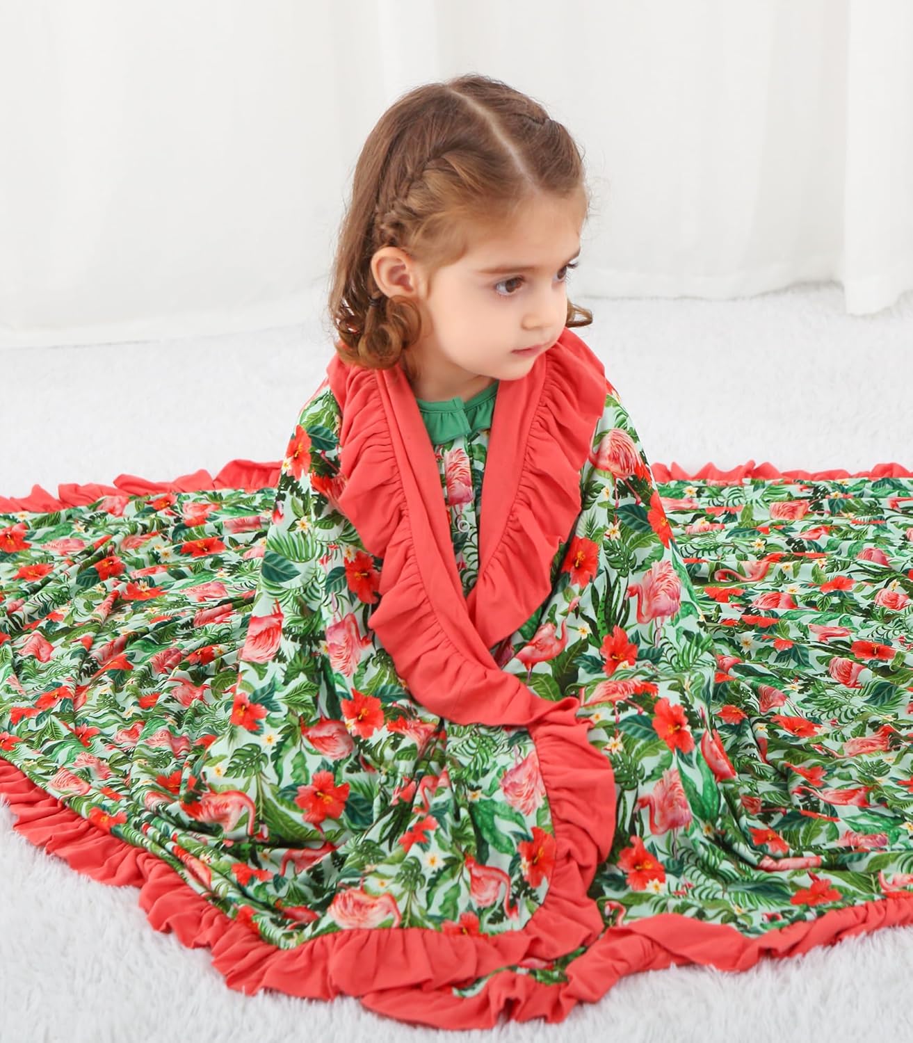 Premium Baby Blanket for Girls, Stretchy Quilt, Soft Crib Bedding for Newborn Baby and Toddler, Ruffle Nursery Blanket for Kids, Viscose Made from Bamboo, 50''x50'' Flamingo