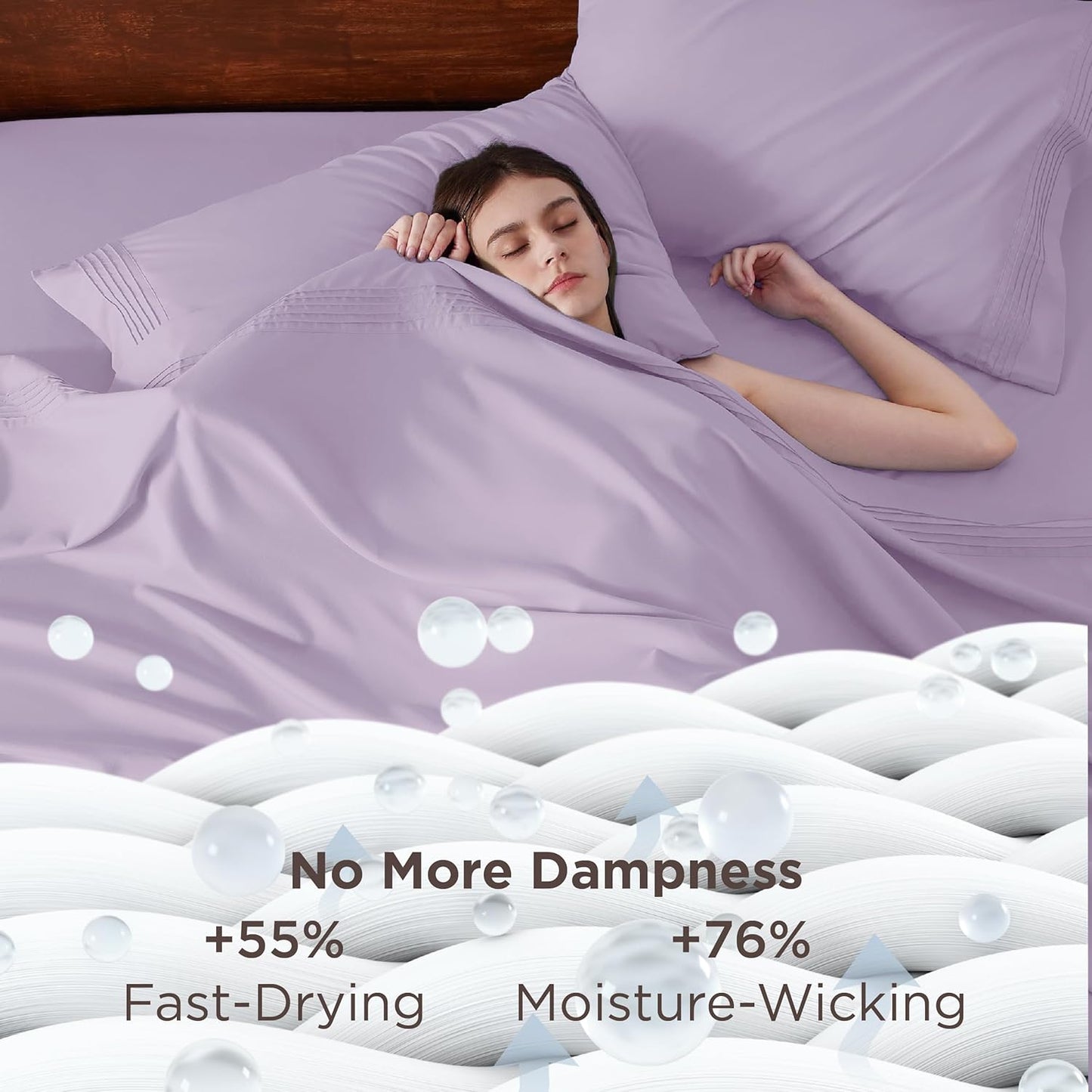 Bedsure Deep Pocket Queen Sheets Set - Fits Mattresses Up to 21 Inches Thick - 4 Piece GentleSoft Bed Sheets, Moisture Wicking, Soft & Cooling Bedsheet & Pillowcases, Easy & Secure Fit, Light Purple
