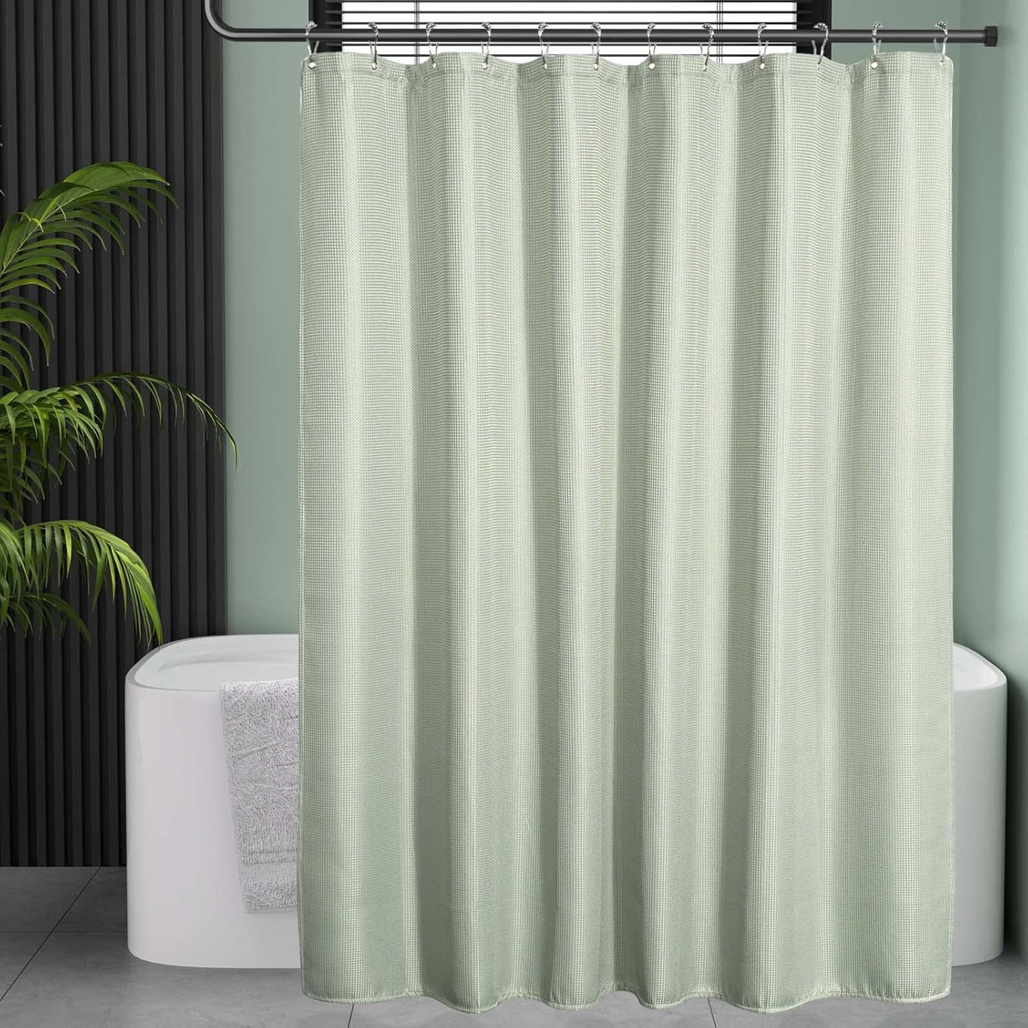 AmazerBath Waffle Shower Curtain, Sage Green Fabric, Long With Waffle Weave Heavy Duty Hotel Quality for Bathroom, 72 x 78 Inches