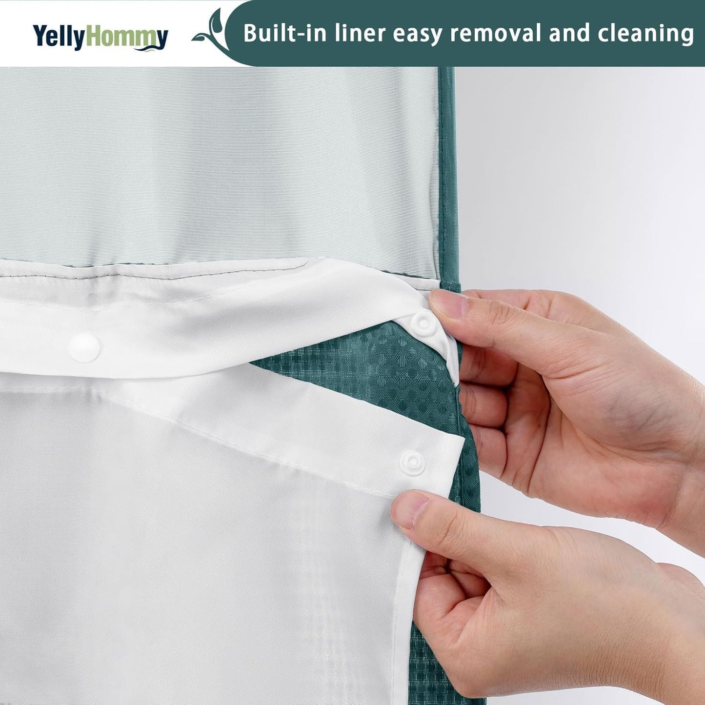 YellyHommy No Hook Shower Curtain with Snap in Liner Set Less Time Waffle Shower Curtain for Bathroom 75" L x 72" W Seaweed Green