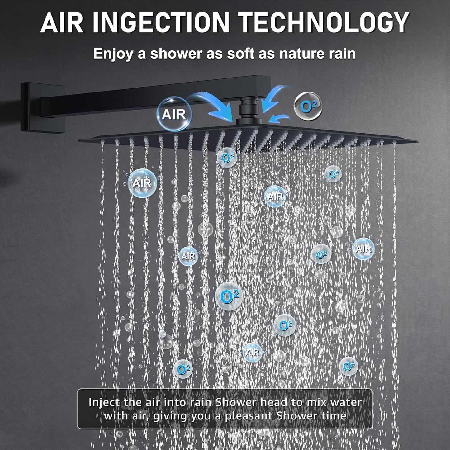 Iriber Shower Set with 12 Inch High Pressure Rain Shower Head and Handheld and Shower Faucet Mixer Valve Modern Shower System Including Pressure Balance Valve Shower Trim Kit for Bathroom,Matte Black