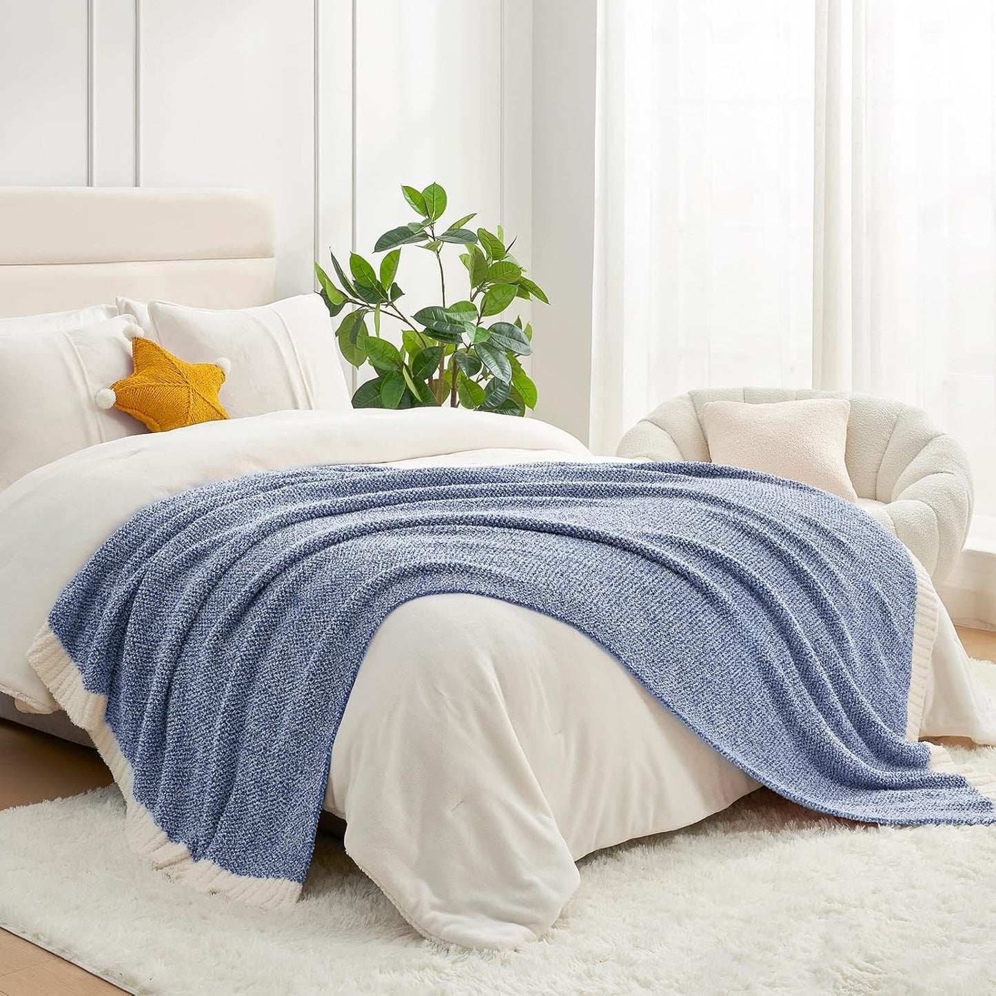 Snuggle Sac Royal Blue Twin Size Reversible Super Soft Blanket for Bed and Sofa, Heather Blue, 60x80 inches