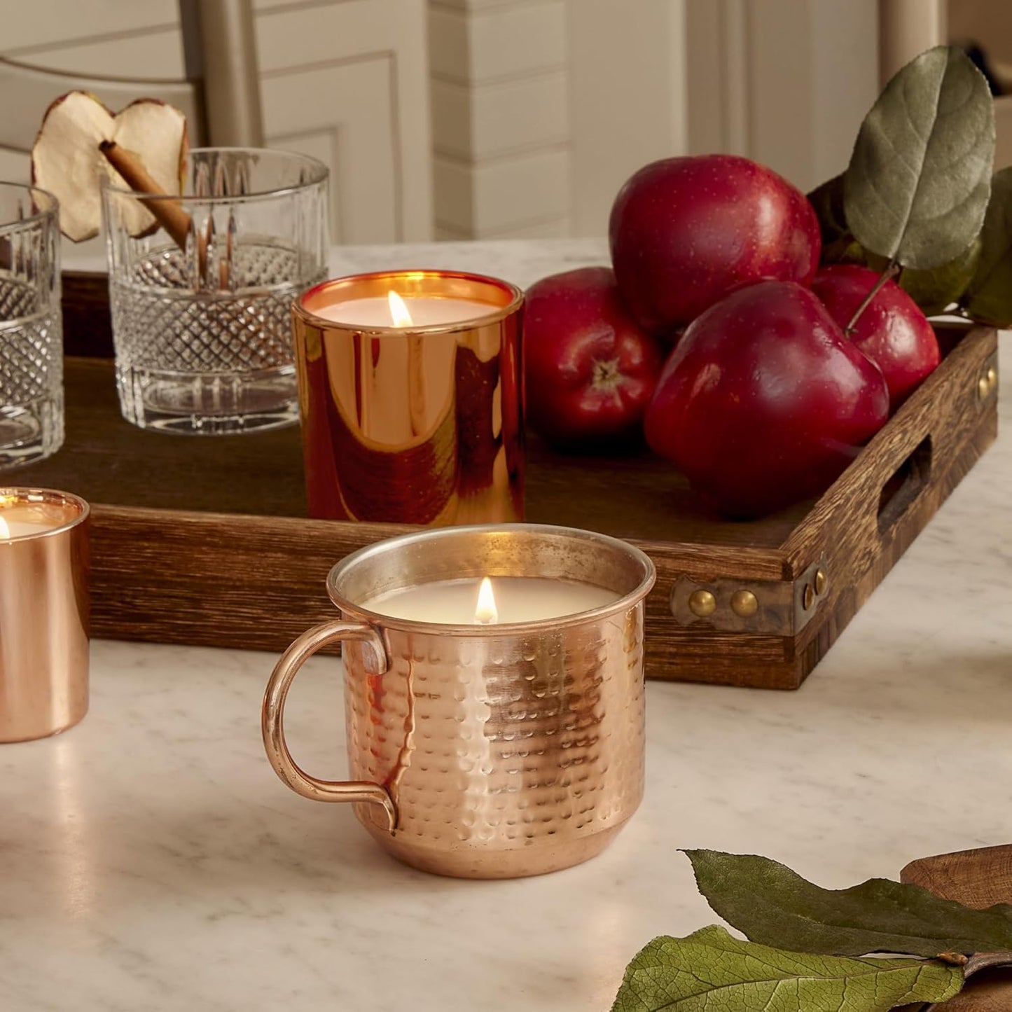 Thymes Simmered Cider Copper Candle - Warm & Spicy Apple Scented Candles for Home - Notes of Apple, Clove, and Cardamom - Luxury Gifts for Women & Men - Fall Decor (Copper Cup, 10 oz)