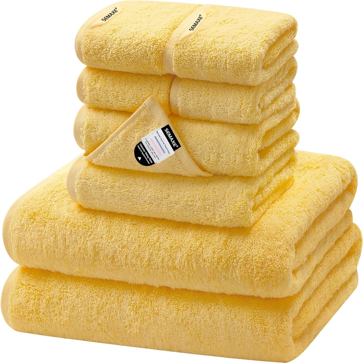 SEMAXE Yellow Bath Towel Set, 100% Cotton Absorbent Bathroom Towels with Hanging Loops, 8 Piece Towel Set Include 2 Bath Towels, 2 Hand Towels, 4 Washcloths