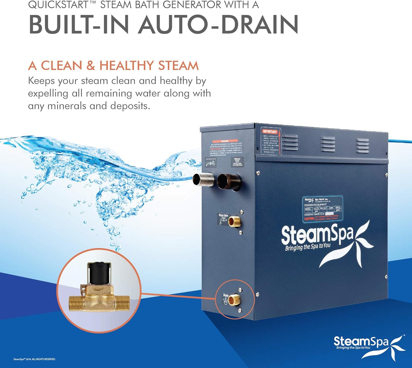 STEAMSPA 9kW Steam Sauna Generator Sentry Series 240V Steam Generator with Touch Screen, Steamhead, Built-in Steam Shower Auto Drain, ACU Quickstart Steam Bath Generator (Bronze)