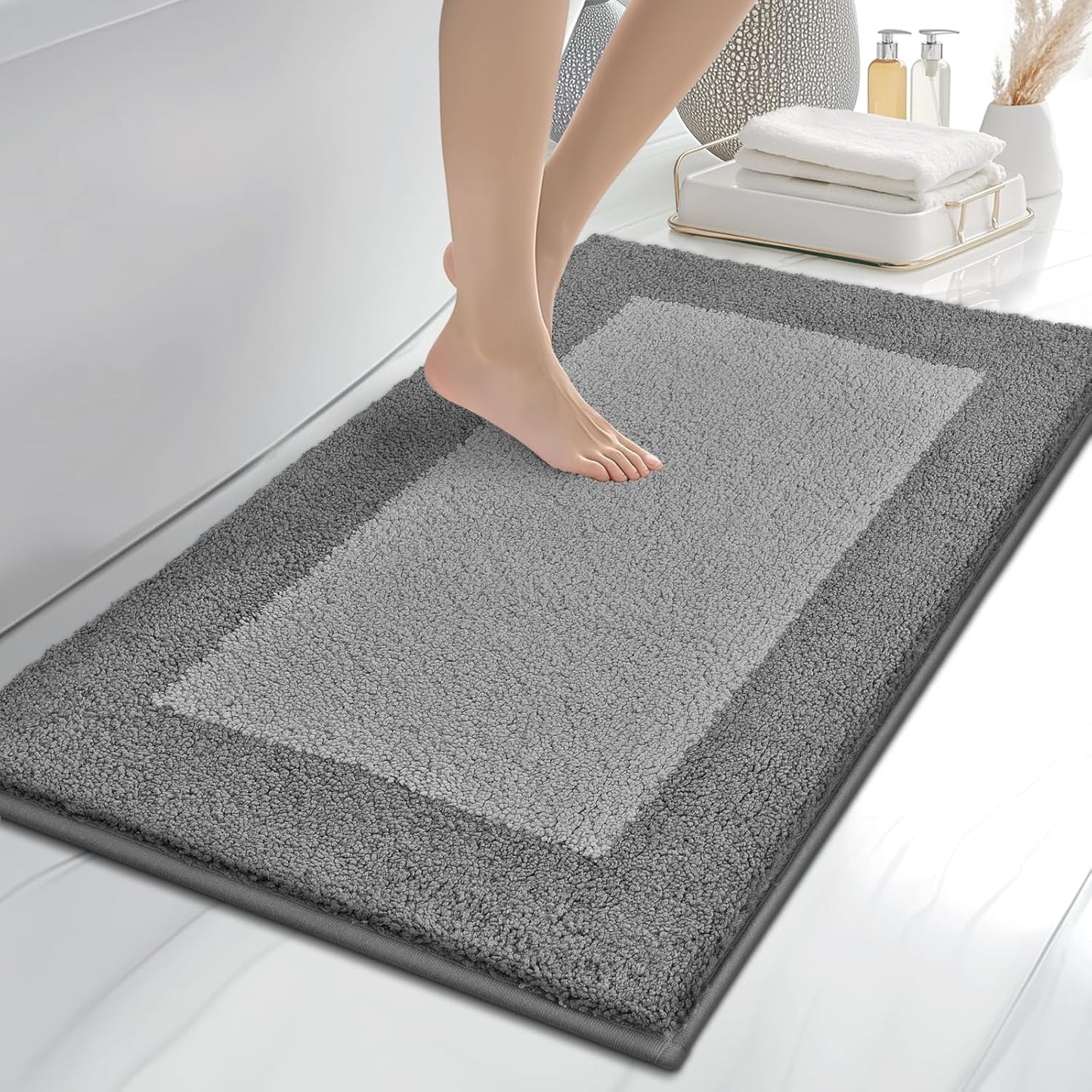 Bathroom Rugs 24" x 36", Non-Slip Extra Soft Absorbent Bath Rugs, Machine Washable Quick Dry Bath Mats for Bathroom Floor, Shower, Bathtub and Sink, Grey & Dark Grey