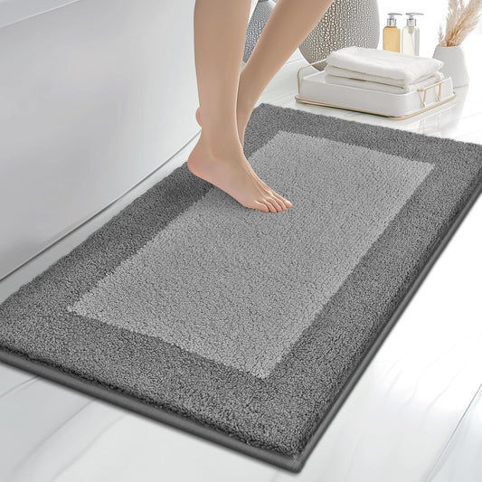 Bathroom Rugs 24" x 36", Non-Slip Extra Soft Absorbent Bath Rugs, Machine Washable Quick Dry Bath Mats for Bathroom Floor, Shower, Bathtub and Sink, Grey & Dark Grey