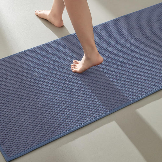 Bathroom Runner Rugs, Long Bath Mat Runner Washable Thin Quick Dry Low Pile Bathroom Runner Rugs Non Slip, Denim Blue 24"x70"