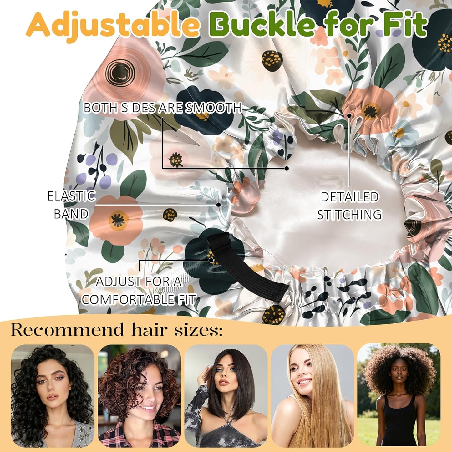 2 PCS Bonnets for Women Girls Satin Hair Bonnet Silk Adjustable Elastic Double Layer Hair Wrap Sleep Cap Comfort Cute-Floral