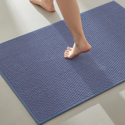 Bathroom Rugs Non Slip Washable, Super Absorbent Thin Bath Mat Quick Dry Low Pile Bathroom Rug, Denim Blue 24"x47"