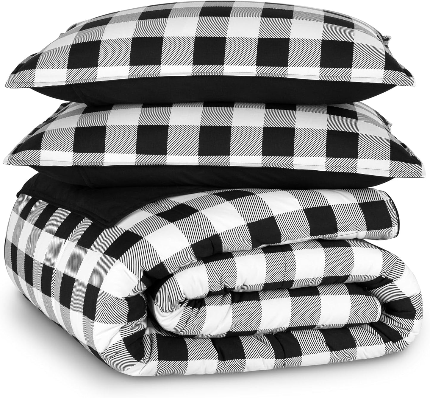 Bare Home Comforter Set - Queen Size - Ultra-Soft - Goose Down Alternative - Premium 1800 Series - Reversible - All Season Warmth (Queen, Chester Buffalo Plaid - White/Black)