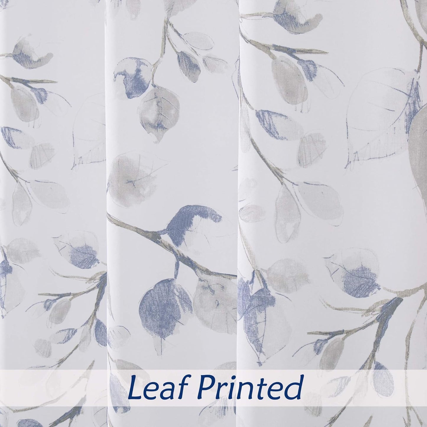 Central Park Navy Blue Leaf Shower Curtain Water Resistant Decorative Sweeping Floral Print Canvas Bathroom Spa Hotel Shower Curtain with Buttonholes (White, 70"x72")