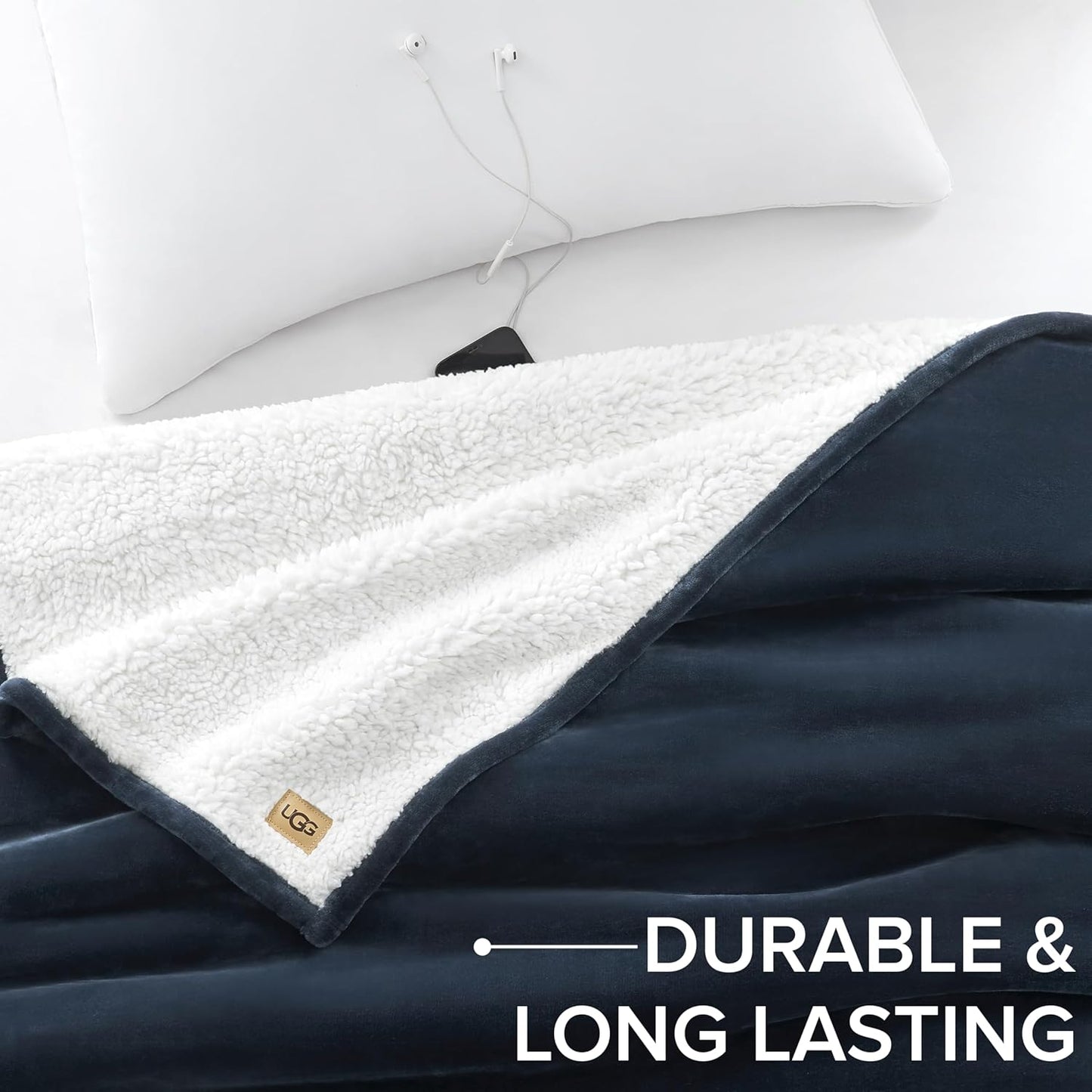 UGG Ariana Twin/Twin XL Blanket Fleece Fluffy Reversible Soft Fuzzy Bedding Plush Warm Oversized Bed Blanket Washable Bedroom Decor for Dorm Room Essential, 60-inch x 90-inch, Navy Blue