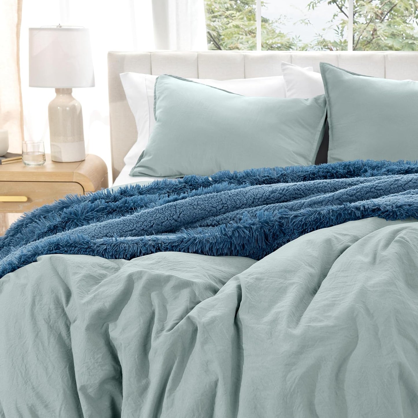 Bare Home Microfiber Duvet Cover Set - Ultra Soft Washed Microfiber - Twin/Twin Extra Long - Linen-Like Look - Easy Care - Breathable Fabric - Our Softest Duvet Cover Set (Twin/Twin XL, Sea Spray)