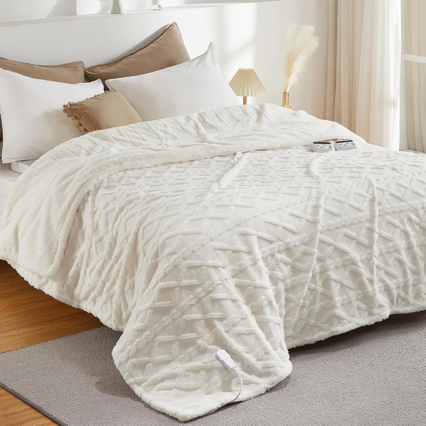 CAROMIO Electric Blanket Full Size - Thick Tufted Sherpa Heated Blanket Full Size with 10 Heating Levels and 10 Time Settings, ETL Certified Machine Washable Fast Heating Blanket Full 72"×84", White