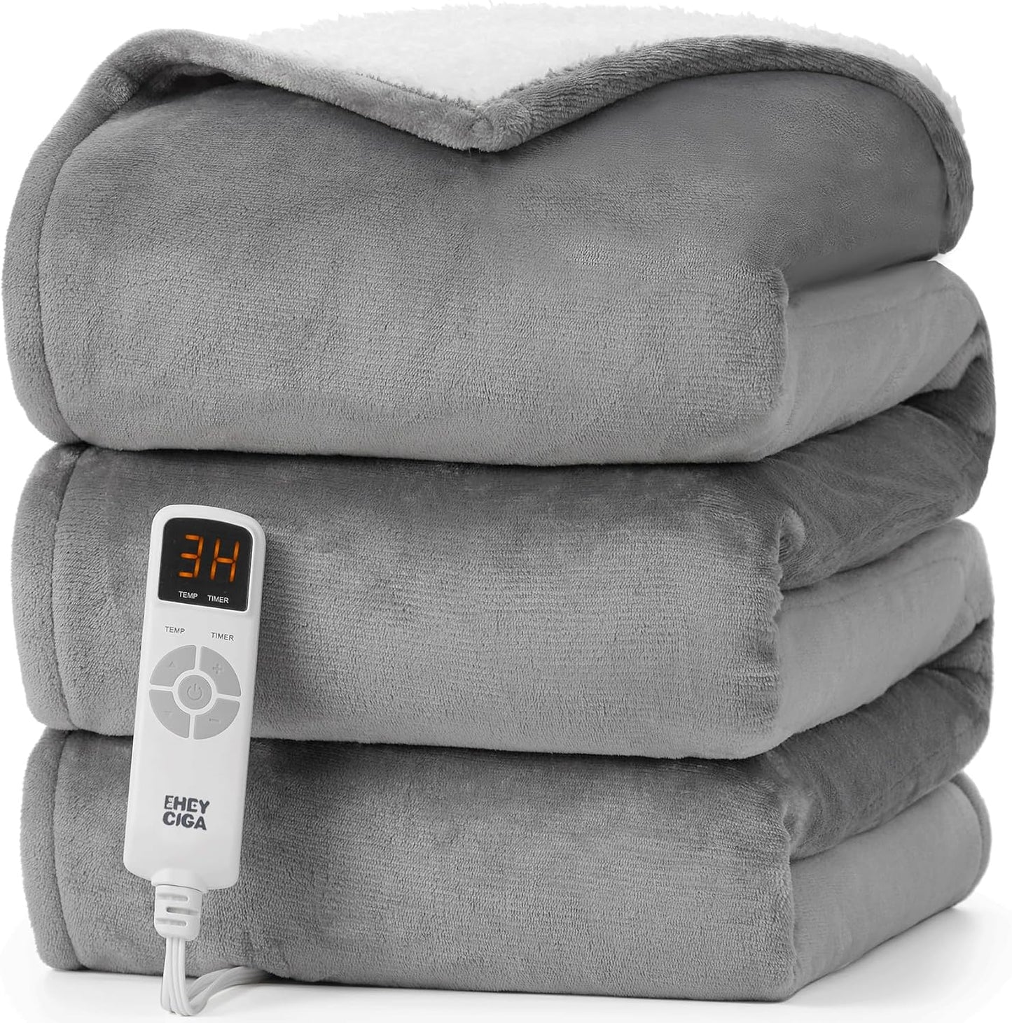 EHEYCIGA Heated Blanket - Twin Size, 9 Heating Levels, 10 Hour Auto Off, Soft Cozy Sherpa Washable Blanket, 62 x 84 Inches
