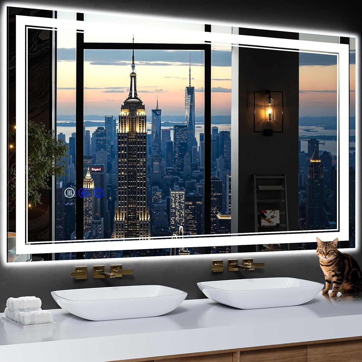 50"x30" LED Bathroom Mirror with Anti-Fog, Stepless Dimmable Lights, 3 Color Modes, Shatter-Proof Tempered Glass, Memory Function & Waterproof Design