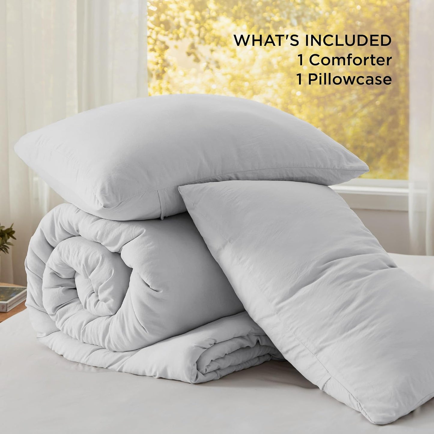 Bedsure Twin/Twin XL Comforter Set, Light Grey Soft Prewashed Bedding for All Seasons, 2 Pieces GentleSoft™ Warm Down Alternative Bed Set, 1 Lightweight Comforter (68"x88") and 1 Pillowcase (20"x26")