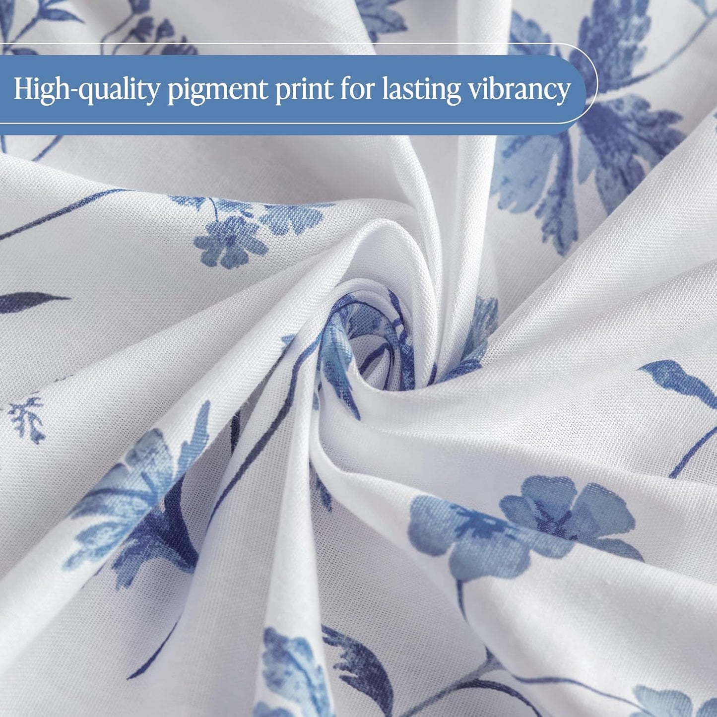 Martha Stewart Martha's Garden Shower Curtain Botanical Floral Print Cotton Shower Curtain for Bathroom, Spa Quality Modern Shower Curtains Standard Size, 72x72 Blue