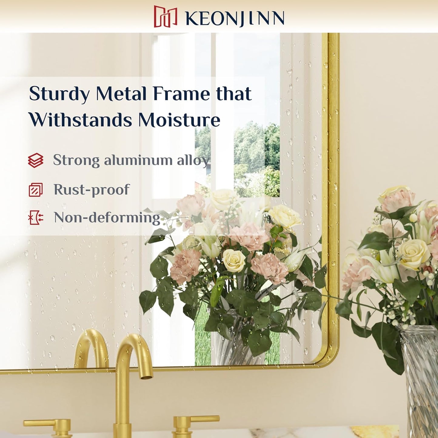 Keonjinn Gold Bathroom Mirrors for Over Sink, 24” x 30” Rounded Rectangle Brushed Gold Vanity Mirror, Anti-Rust Brass Mirror with HD Tempered Glass, Decorative Farmhouse Mirrors, Horizontal/Vertical