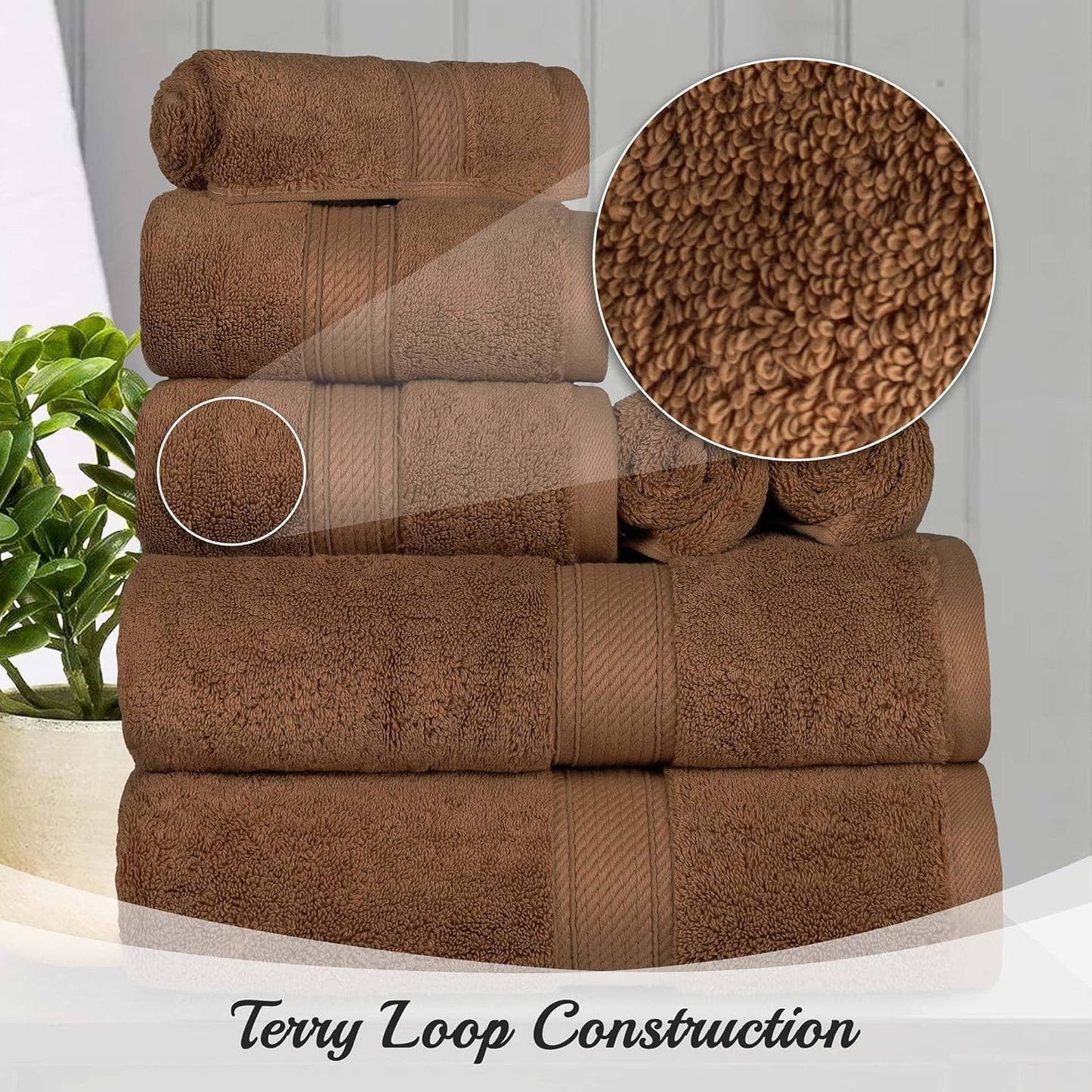 Superior Egyptian Cotton Pile 3 Piece Towel Set, Includes 1 Bath, 1 Hand, 1 Face Towel/Washcloth, Ultra Soft Luxury Towels, Thick Plush Essentials, Guest Bath, Spa, Hotel Bathroom, Chocolate