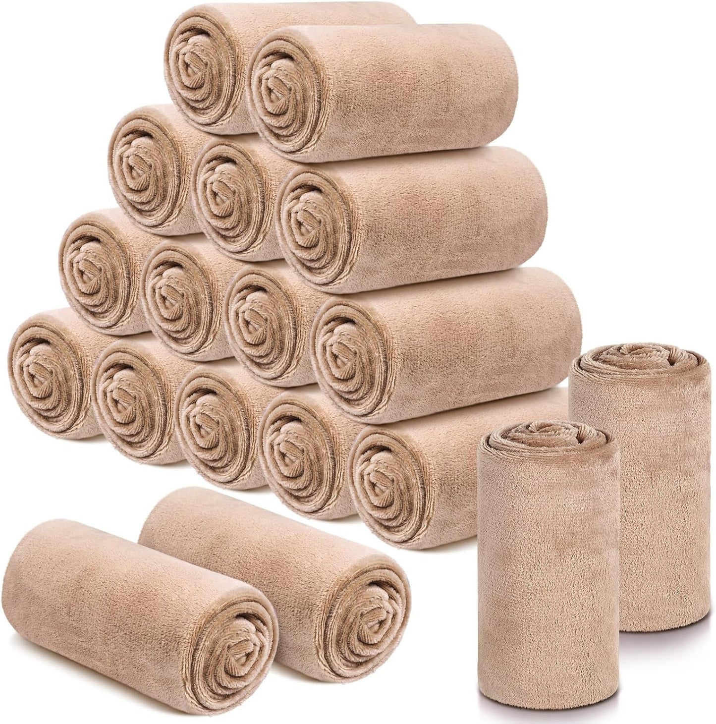 18 Pieces Fleece Blankets Bulk for Wedding 50 x 60 Inch Soft Lightweight Flannel Throw Blankets Bulk for Wedding Guests Home Outdoor Couch Sofa Bed Gifts(Camel)