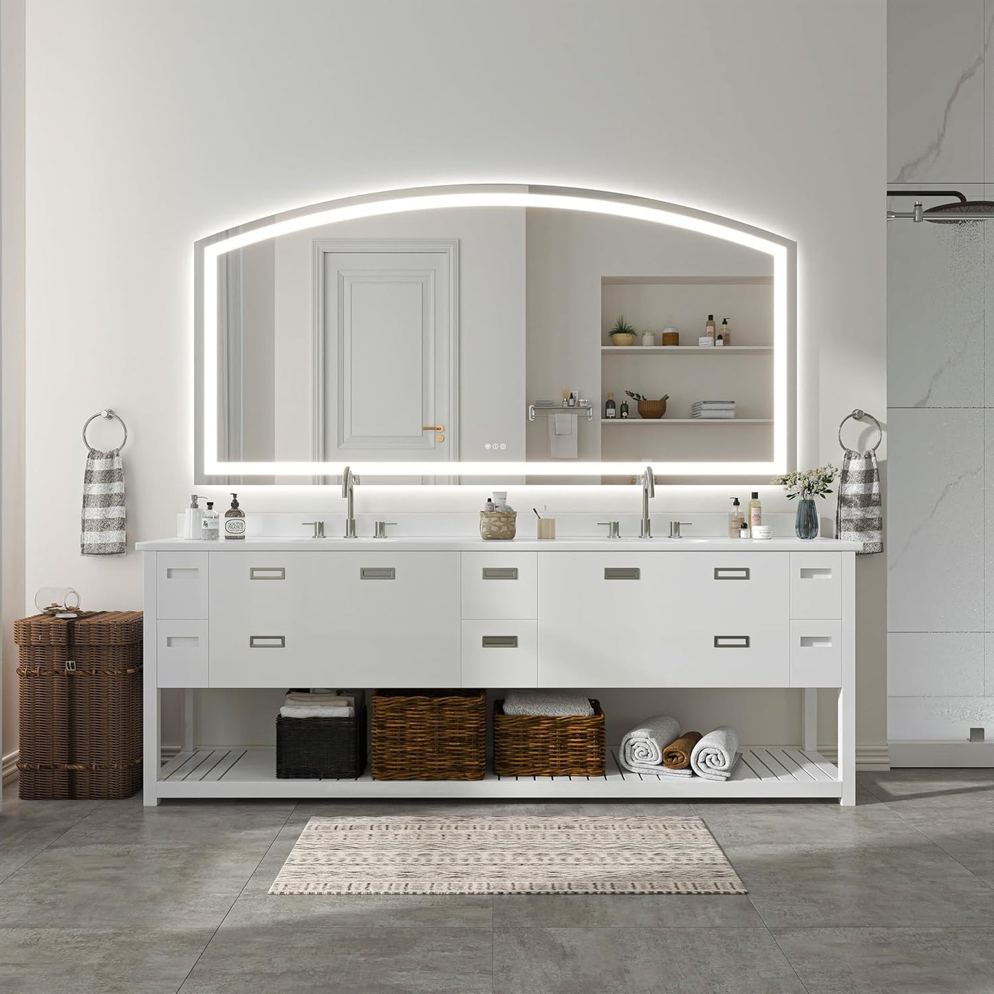 Hasipu 72x36 Inch LED Bathroom Mirror Arch Vanity Mirror with Lights Frontlit Smart Touch Sensor Dimmable 3 Colors Temperature Shatterproof Wall-Mounted Vanity Mirror Metal Frame