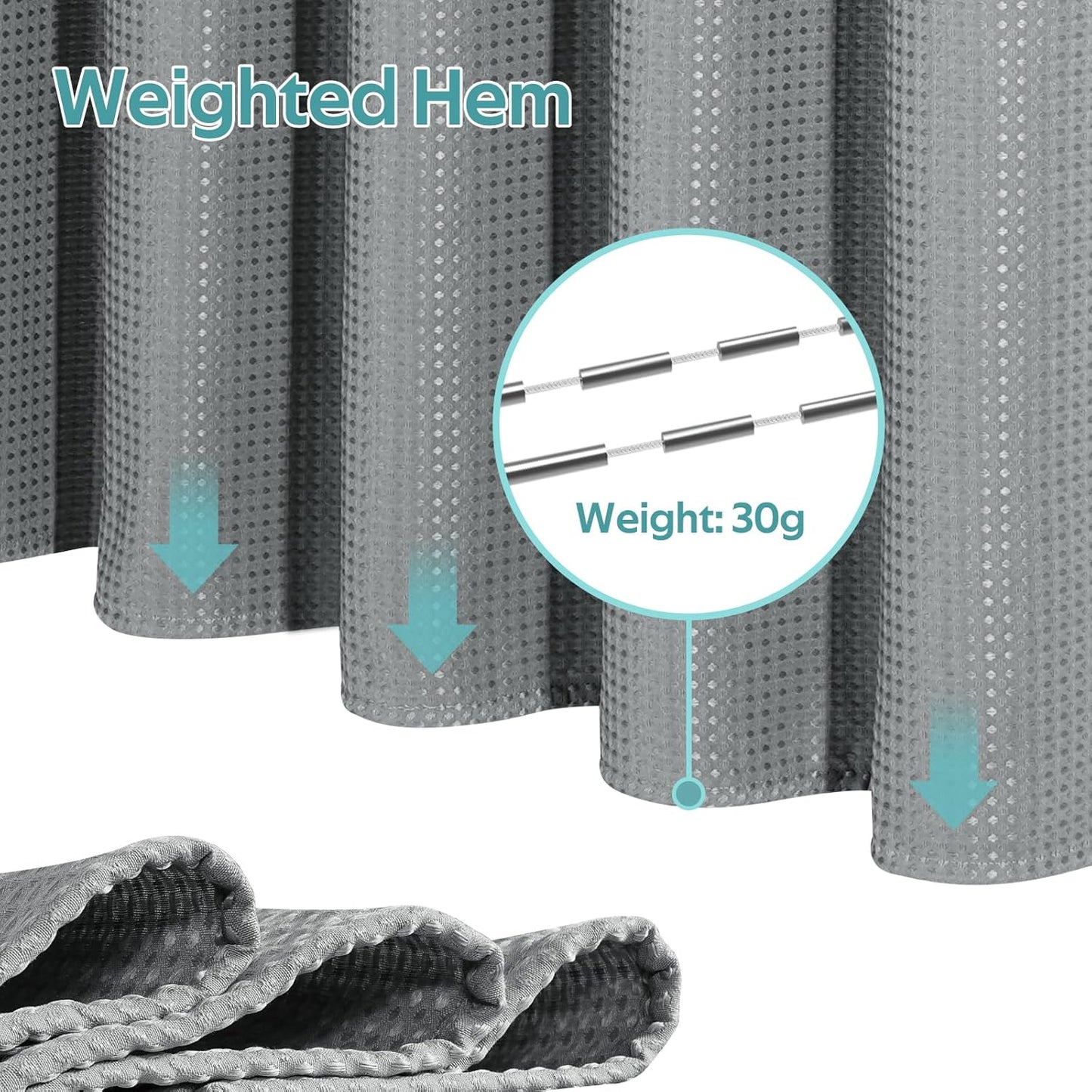 3 in 1 Shower Curtain Set, Waffle Shower Curtain and Liner Set with 6 Double Sided Shower Curtain Hooks, 258GSM Luxury Weighted Cloth Shower Curtains for Bathroom, 36 W x 72 H, Grey