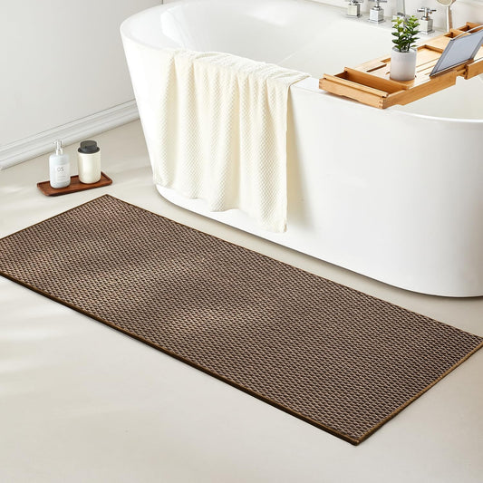 Bathroom Runner Rug, Long Bath Mat Washable Thin Quick Dry Low Pile Bathroom Runner Rugs Non Slip, Brown 24"x70"