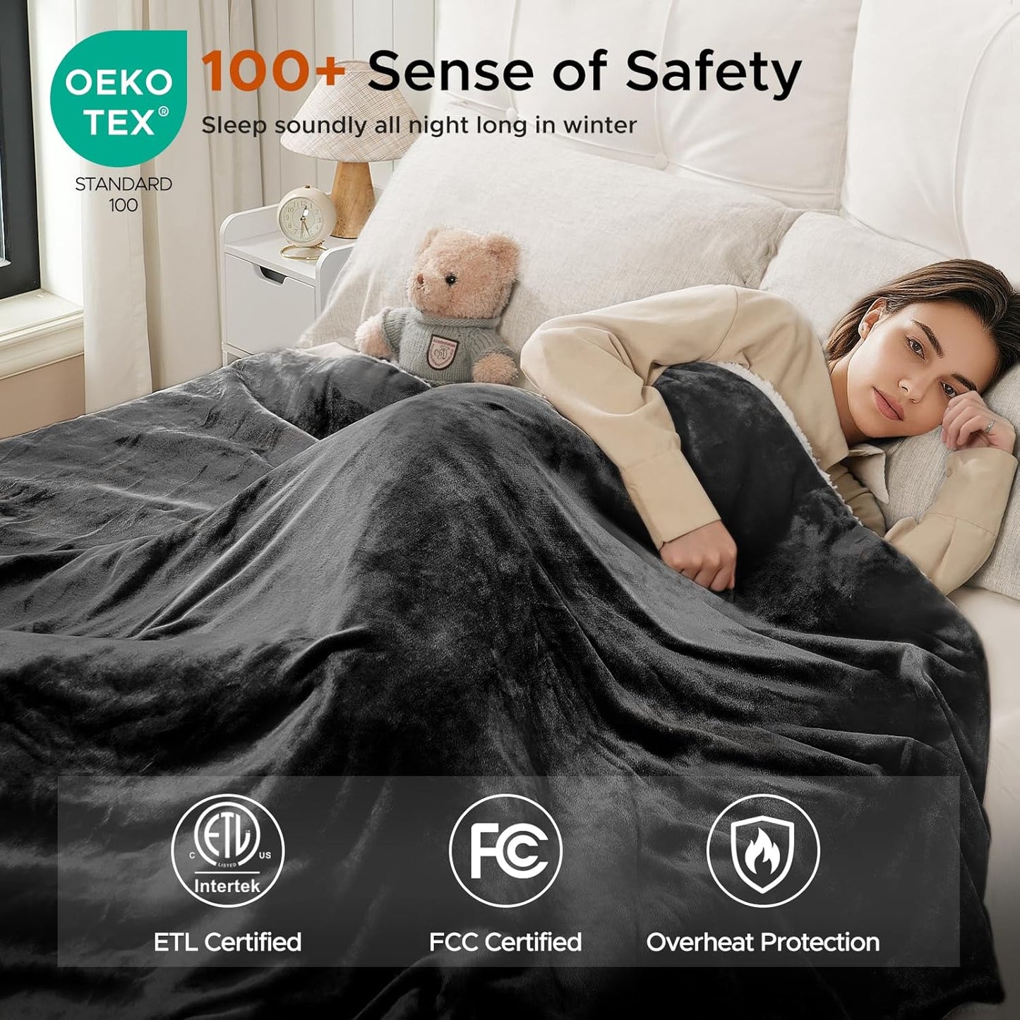Heated Blanket 72"x84" Full Size, Dual-Sided with Soft Flannel & Sherpa Fabric, Electric Blanket with 9 Heating Levels & 2-10 Hours Auto Off, Machine Washable, Dark Gray
