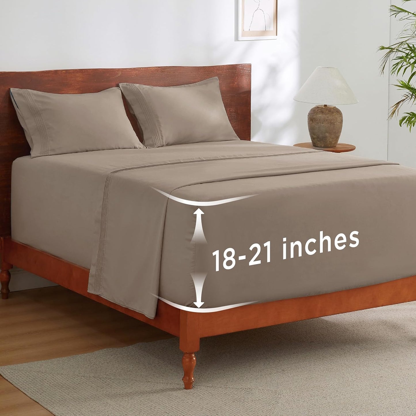 Bedsure Deep Pocket Queen Sheets Set - Fits Mattresses Up to 21 Inches Thick - 4 Piece GentleSoft Bed Sheets, Moisture Wicking, Soft & Cooling Bedsheet & Pillowcases, Easy & Secure Fit, Taupe