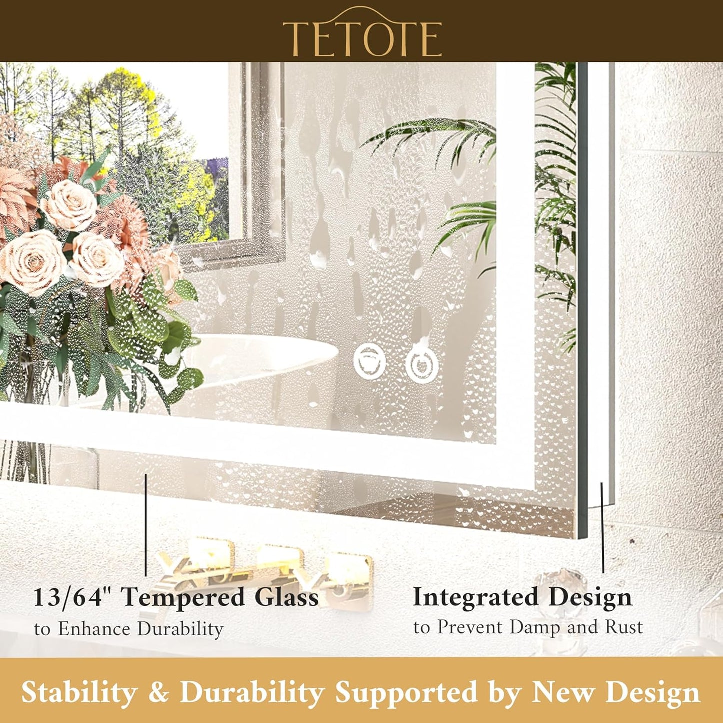 TETOTE LED Lighted Bathroom Mirror with Lights 40 x 30 Brighter Front and Backlit Light up Mirror for Bathroom Wall, Illuminated Vanity Anti Fog Mirror, 3-Color Stepless Dimmable, Tempered Glass
