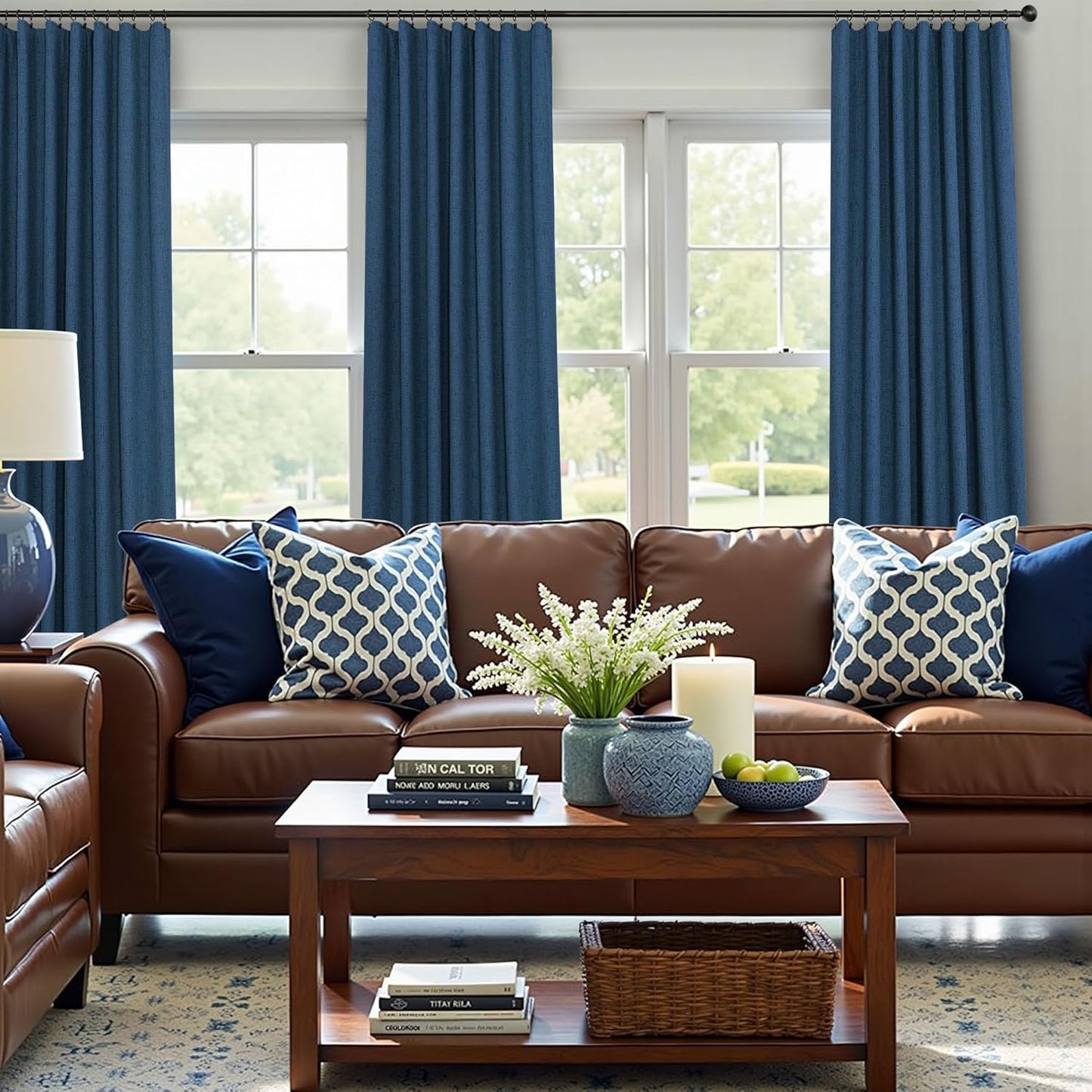Navy Blue Black Out Curtains 96 Inches Long 2 Panels Linen Textured Blackout Window Treatment Drapes Living Room Darkening Thermal Patio Sliding Glass Door Curtains for Bedroom Dark Indigo 96 Length