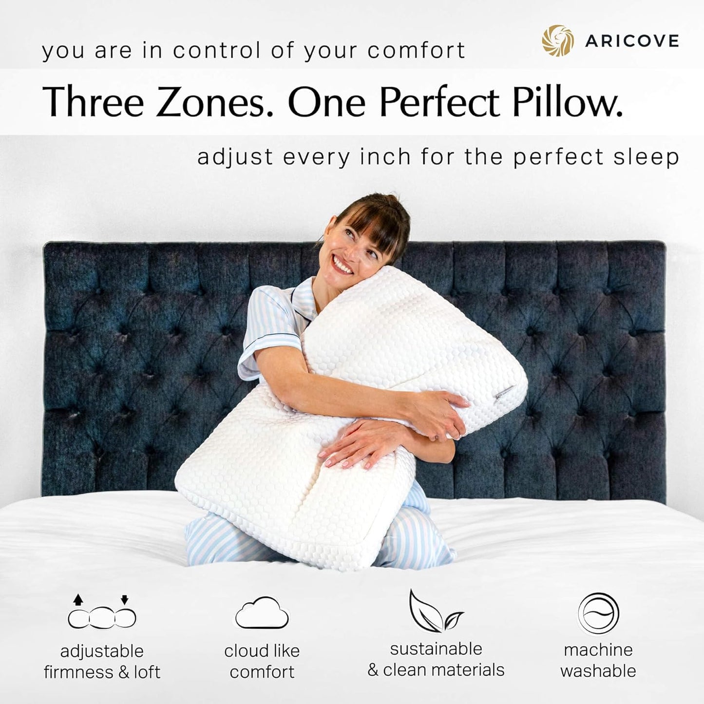 Aricove Bed Pillow for Sleeping, Side Sleeper Pillow for Adults, King Size, Adjustable Firm Memory Foam & Soft Microfiber Fill, Neck and Shoulder Support