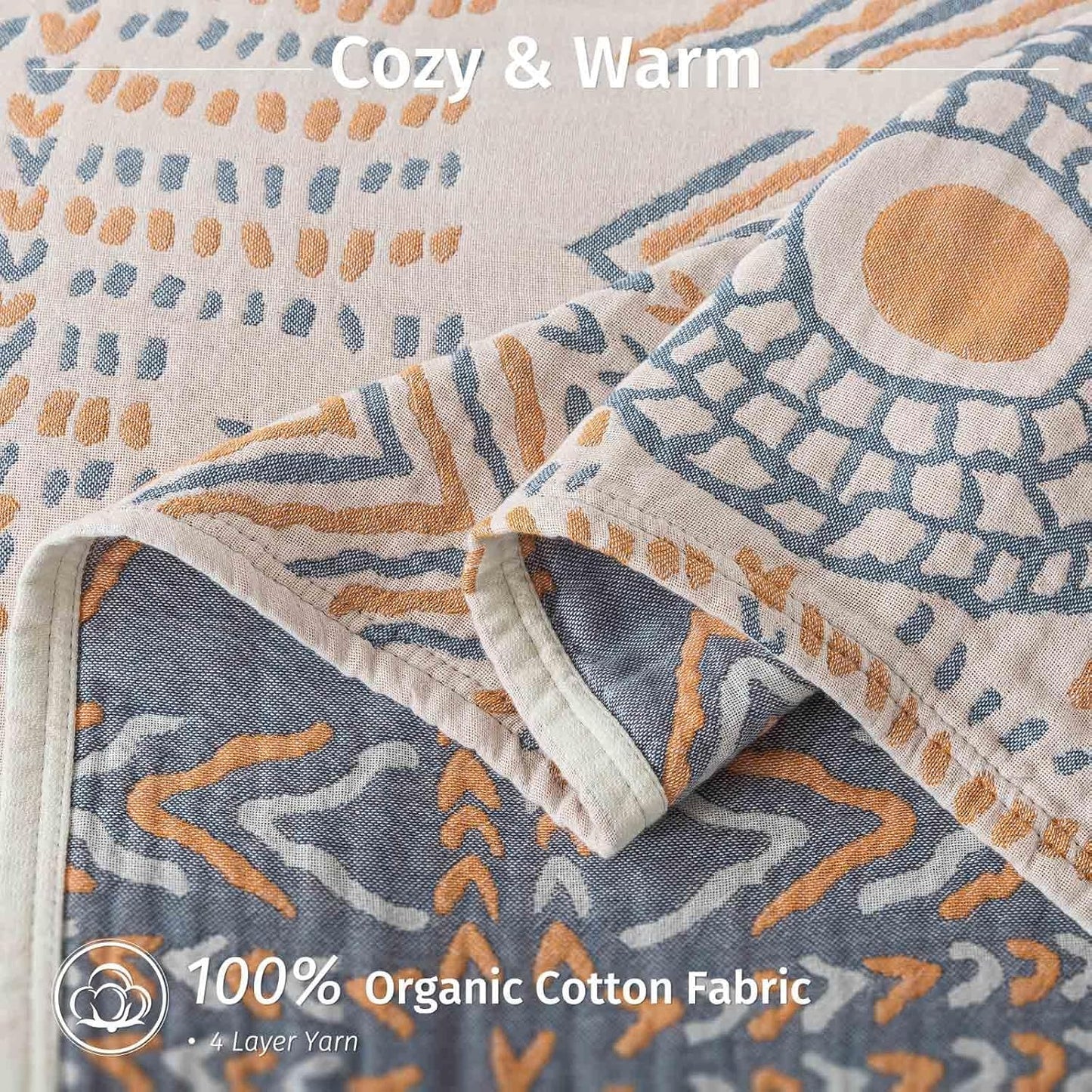 Qidordour Boho Throw Blanket, 80"x90" Muslin Blankets, 100% Organic Cotton Blanket for Couch Sofa, Lightweight Quilt, All Season Bed Throw, Farmhouse Home Decor, D-Indian Arrowhead