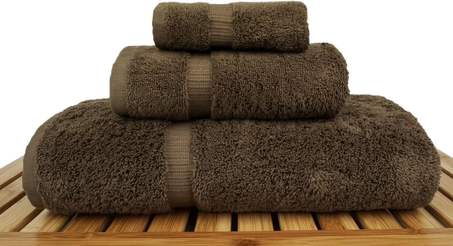 BC BARE COTTON Luxury Hotel & Spa Quality Collection, Quick Dry 100% Turkish Cotton, 750+ GSM, Eco Friendly Towel Set, Bathroom and Kitchen Dobby Border Towels (3 Piece, Cocoa)