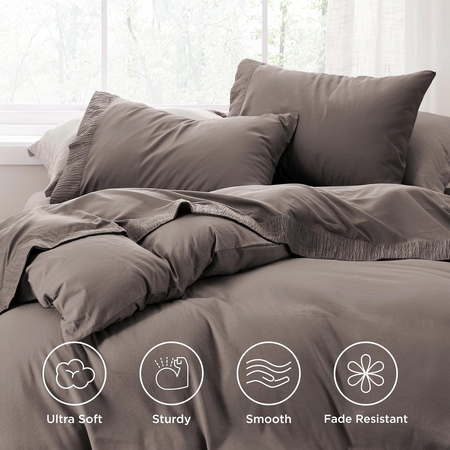Bedsure King Size Sheets Set - 4 Pieces Soft King Sheets - Breathable & Cooling - Hotel Luxury - Easy Care Polyester Microfiber Bedding for Women, Men, Taupe