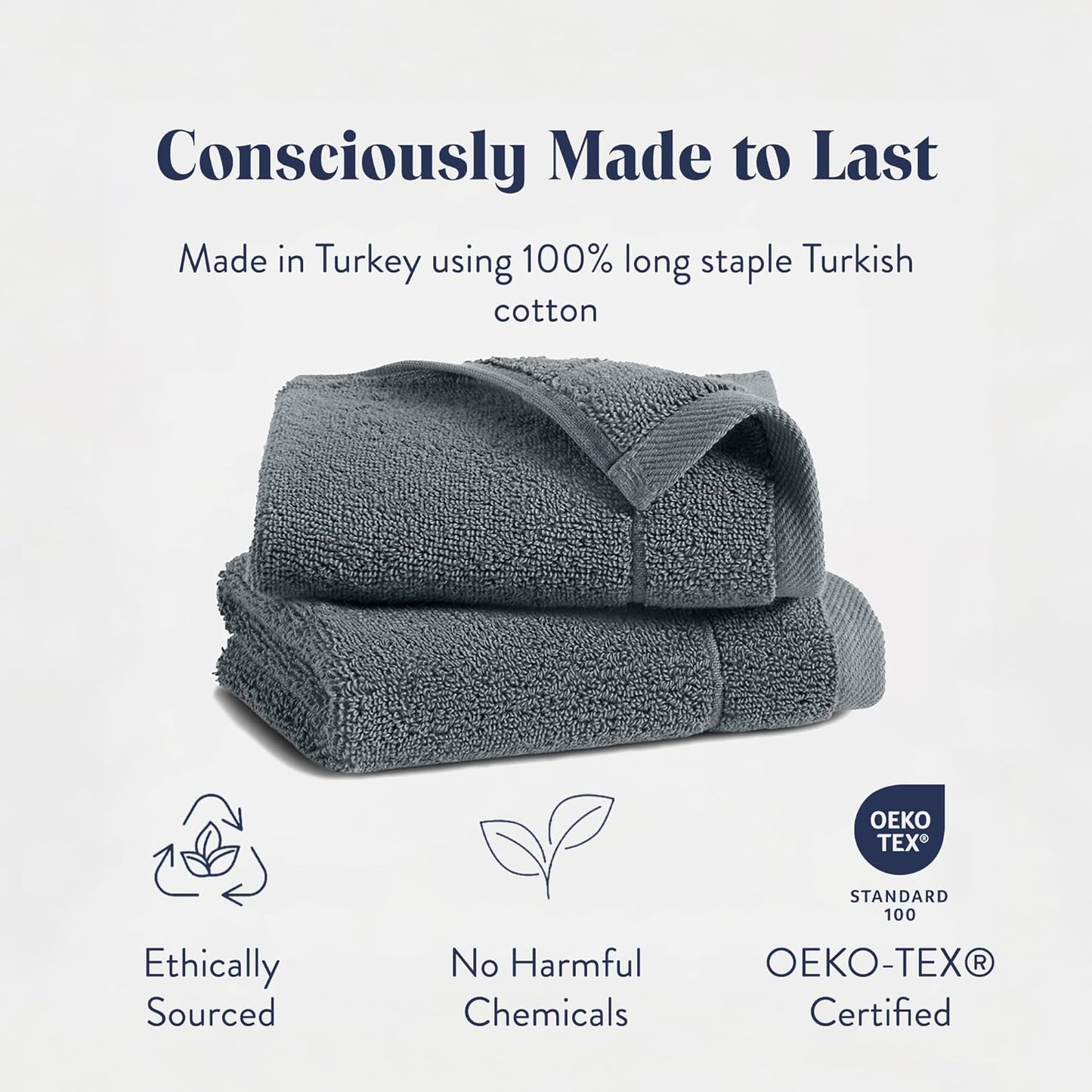 Brooklinen Super-Plush Turkish Cotton Washcloths Set of 2 Cotton, 820 GSM, Highly Absorbent, Machine Washable, Perfect for Home & Bathroom (13" x 13", Slate Grey)