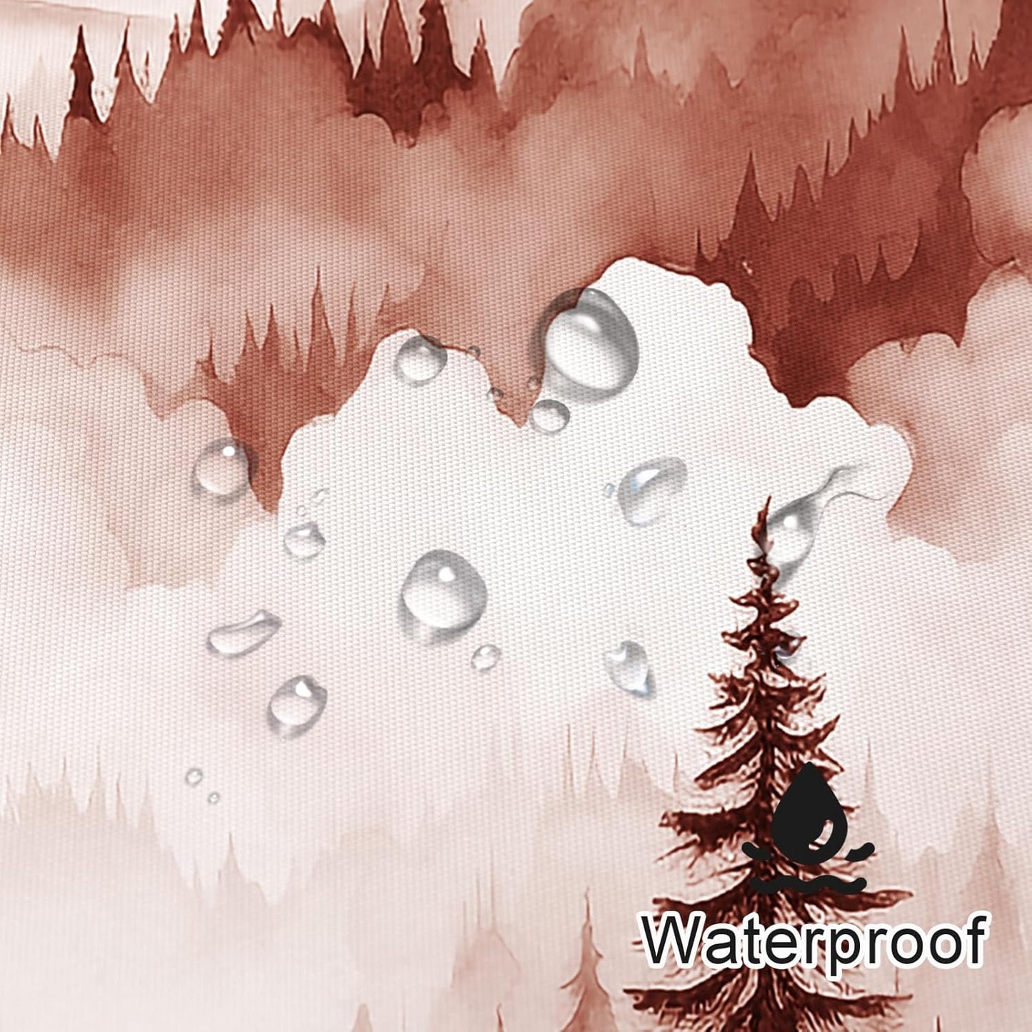 Burgundy Small Stall Misty Pine Forest Shower Curtain 36 x 72, Mountain Foggy Woodland Scenery Tree Narrow Half Size Shower Curtains for Bathroom, Abstract Waterproof Nature-Themed Decor