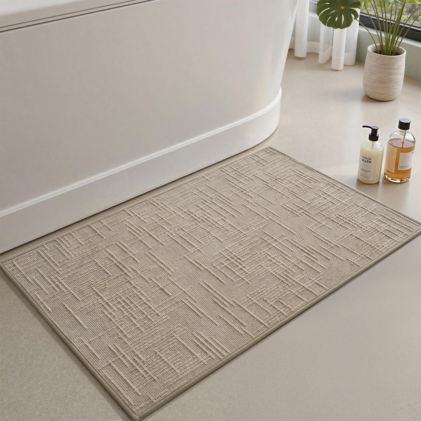 AMOAMI Bath Mat Non Slip Super Absorbent Quick Dry Bath Mats for Bathroom Floor Rubber Backing Washable Bathroom Rugs Modern Woven Jacquard Mat, Beside Tub Bath Rugs, 24" x 36", Brown