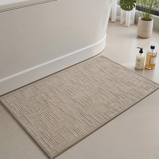 AMOAMI Bath Mat Non Slip Super Absorbent Quick Dry Bath Mats for Bathroom Floor Rubber Backing Washable Bathroom Rugs Modern Woven Jacquard Mat, Beside Tub Bath Rugs, 24" x 36", Brown