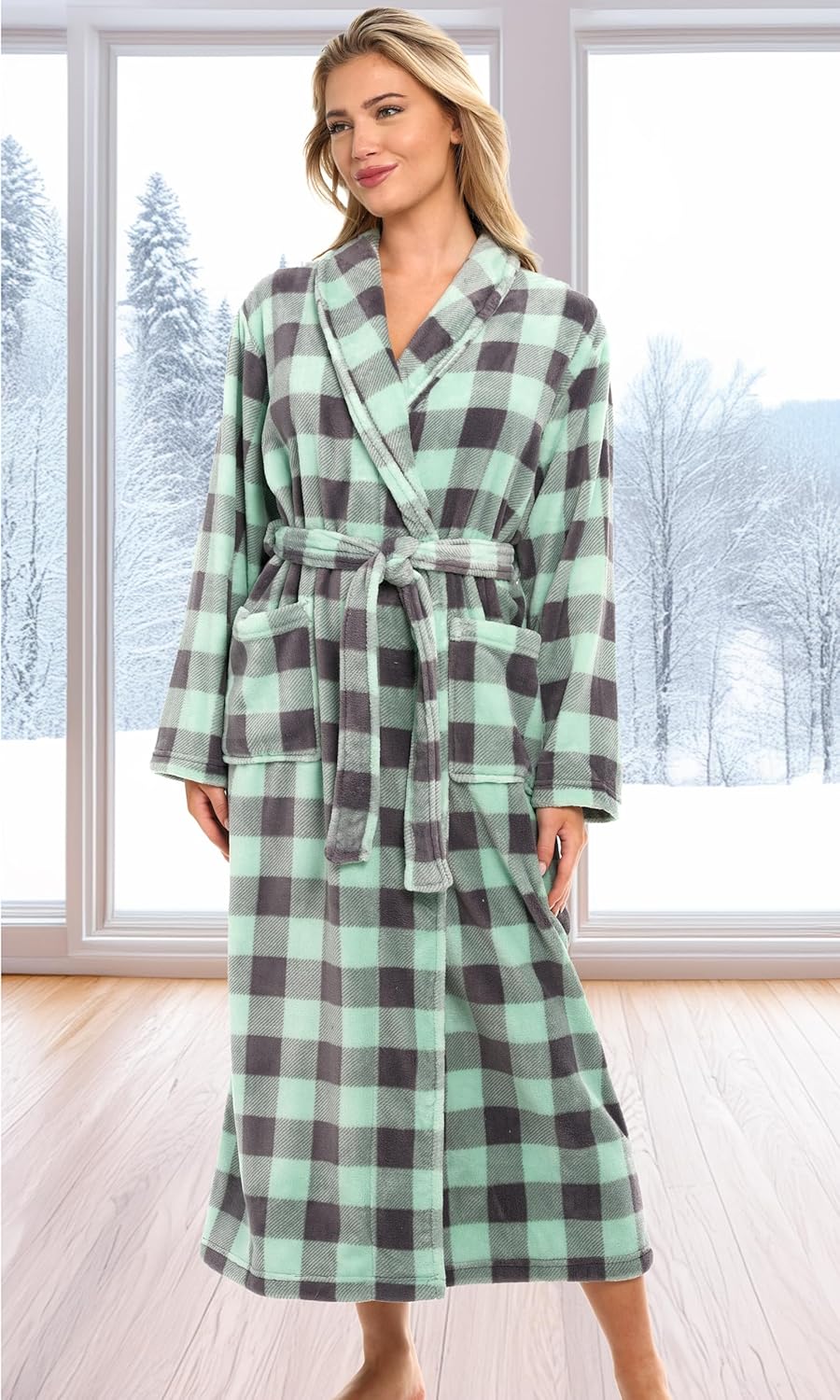 Alexander Del Rossa Plush Robe for Women, Long Fleece Winter Bath Robe, Plus Size