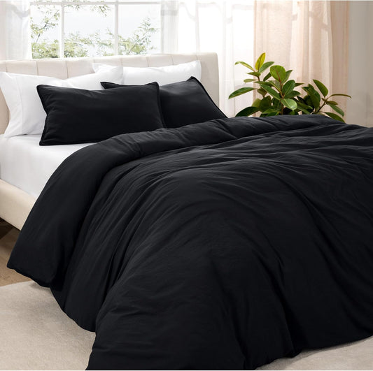 Bare Home Microfiber Duvet Cover Set - Ultra Soft Washed Microfiber - Full Size - Linen-Like Look - Easy Care - Breathable Fabric - Our Softest Duvet Cover Set (Full, Black)