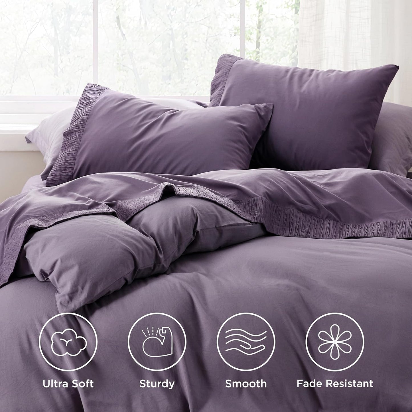 Bedsure Queen Sheet Set - 4 Pieces Soft Queen Size Sheets - Breathable & Cooling - Hotel Luxury - Easy Care Polyester Microfiber Bedding for Women, Men, Dusty Purple